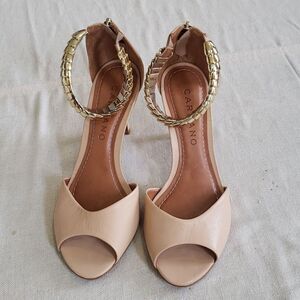 Carrano Heels Womens 7 Nude Leather Sandal Gold Bracelet Ankle Stilleto Formal